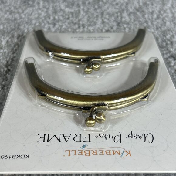 Two Metal Bag Making Curved Crescent Purse Frames Kiss Lock Clasp Vintage Brass - Picture 6 of 9